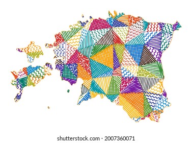 Kid style map of Estonia. Hand drawn polygons in the shape of Estonia. Vector illustration.