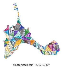 Mapa de estilo infantil de Formentera. Polígonos dibujados a mano en forma de Formentera. Ilustración vectorial.