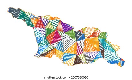 Mapa de estilo infantil de Georgia. Polígonos dibujados a mano en forma de Georgia. Ilustración vectorial.