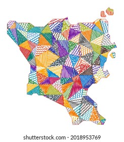 Mapa de estilo infantil de la Isla Verde, Taiwán. Polígonos dibujados a mano en forma de Isla Verde, Taiwán. Ilustración vectorial.