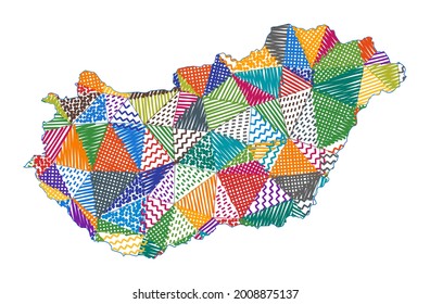 Landkarte im Kinderstil von Ungarn. Handgezeichnete Polygone in ungarischer Form. Vektorgrafik.