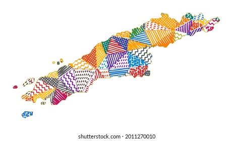 Mapa de estilo infantil de Hydra. Polígonos dibujados a mano en forma de Hydra. Ilustración vectorial.