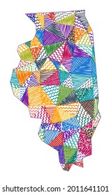 Kid style map of Illinois. Hand drawn polygons in the shape of Illinois. Vector illustration.