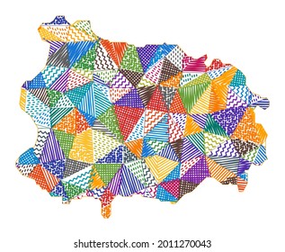 Kid style map of Ischia. Hand-drawn polygons in the shape of Ischia. Vector illustration.