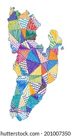 Kid style map of Kadan Kyun. Hand drawn polygons in the shape of Kadan Kyun. Vector illustration.