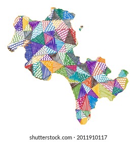 Mapa de estilo infantil de Koh Rong. Polígonos dibujados a mano en forma de Koh Rong. Ilustración vectorial.