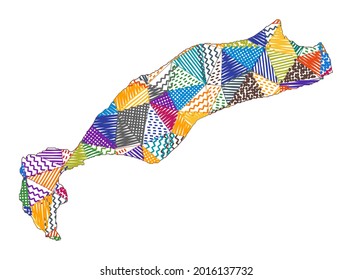 Kid style map of Kos. Hand-drawn polygons in the shape of Kos. Vector illustration.
