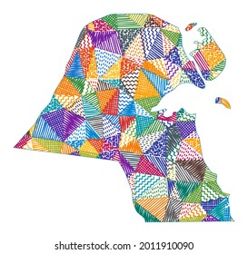 Kid style map of Kuwait. Hand drawn polygons in the shape of Kuwait. Vector illustration.