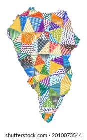 Kid style map of La Palma. Hand drawn polygons in the shape of La Palma. Vector illustration.