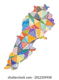 Mapa de estilo infantil del Líbano. Polígonos dibujados a mano en forma de Líbano. Ilustración vectorial.