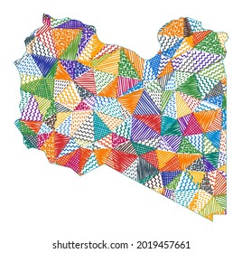 Kid style map of Libya. Hand drawn polygons in the shape of Libya. Vector illustration.