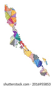 Kid style map of Losinj. Hand drawn polygons in the shape of Losinj. Vector illustration.