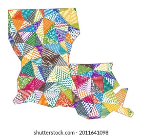 Kid style map of Louisiana. Hand drawn polygons in the shape of Louisiana. Vector illustration.