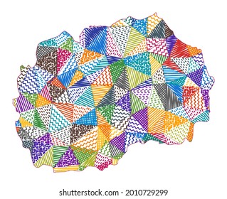 Kid style map of Macedonia. Hand drawn polygons in the shape of Macedonia. Vector illustration.