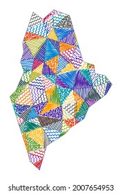 Mapa de estilo infantil de Maine. Polígonos dibujados a mano en la forma de Maine. Ilustración vectorial.