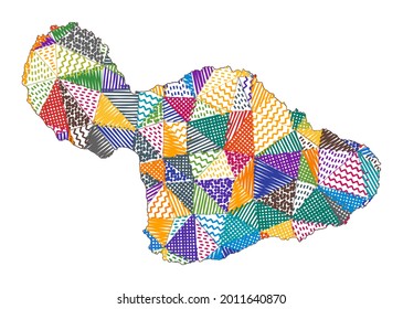 Kid style map of Maui. Hand drawn polygons in the shape of Maui. Vector illustration.