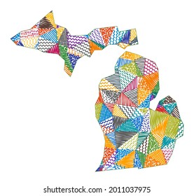 Kid style map of Michigan. Hand drawn polygons in the shape of Michigan. Vector illustration.