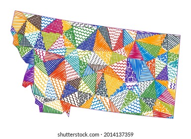 Kid style map of Montana. Hand drawn polygons in the shape of Montana. Vector illustration.