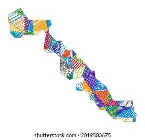 Kid style map of Musha Cay. Hand drawn polygons in the shape of Musha Cay. Vector illustration.