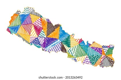 Kid style map of Nepal. Hand drawn polygons in the shape of Nepal. Vector illustration.