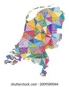 Kid style map of Netherlands. Hand drawn polygons in the shape of Netherlands. Vector illustration.