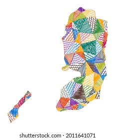 Kid style map of Palestine. Hand drawn polygons in the shape of Palestine. Vector illustration.