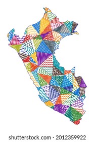 Kid style map of Peru. Hand drawn polygons in the shape of Peru. Vector illustration.