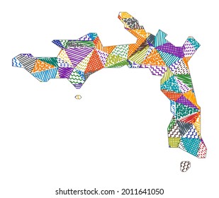Mapa de estilo infantil de la isla Peter. Polígonos dibujados a mano en forma de Isla Pedro. Ilustración vectorial.