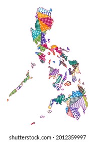 Kid style map of the Philippines. Hand drawn polygons in the shape of the Philippines. Vector illustration.