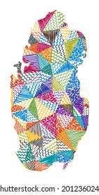 Kid style map of Qatar. Hand drawn polygons in the shape of Qatar. Vector illustration.