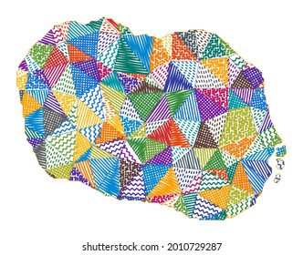 Kid style map of Rarotonga. Hand drawn polygons in the shape of Rarotonga. Vector illustration.