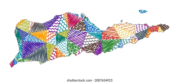 Mapa de estilo infantil de Santa Cruz. Polígonos dibujados a mano en forma de Santa Cruz. Ilustración vectorial.