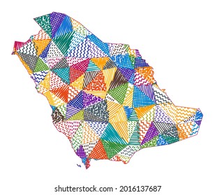 Kid style map of Saudi Arabia. Hand drawn polygons in the shape of Saudi Arabia. Vector illustration.
