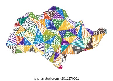 Kid style map of Sentosa. Hand drawn polygons in the shape of Sentosa. Vector illustration.