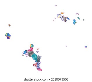 Kid style map of Seychelles. Hand drawn polygons in the shape of Seychelles. Vector illustration.