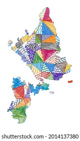 Kid style map of Siargao. Hand drawn polygons in the shape of Siargao. Vector illustration.