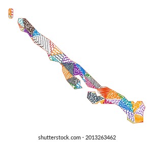 Kid style map of Stocking Island. Hand drawn polygons in the shape of Stocking Island. Vector illustration.
