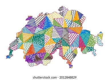 Mapa de estilo infantil de Suiza. polígonos dibujados a mano en forma de Suiza. Ilustración vectorial.