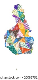 Kid style map of Tioman Island. Hand drawn polygons in the shape of Tioman Island. Vector illustration.