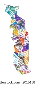 Kid style map of Togo. Hand drawn polygons in the shape of Togo. Vector illustration.