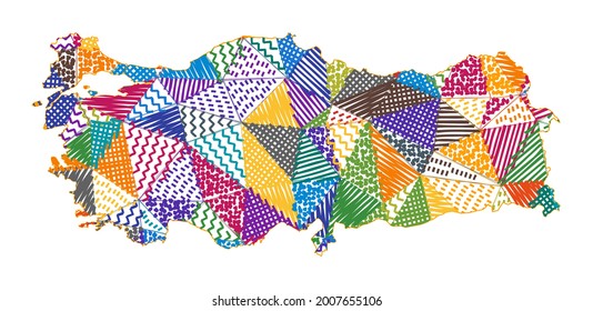 Kid style map of Turkey. Hand drawn polygons in the shape of Turkey. Vector illustration.