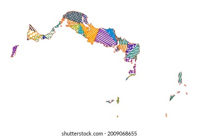 Kid style map of Turks and Caicos Islands. Hand drawn polygons in the shape of Turks and Caicos Islands. Vector illustration.
