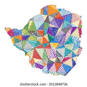 Kid style map of Zimbabwe. Hand drawn polygons in the shape of Zimbabwe. Vector illustration.
