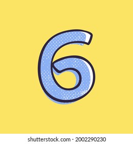 Kid style number six logo hand-drawn with a marker with paint shift effect. Vector cartoon typeface for fun zone decoration, children's collages, a toy company, cute art posters, etc.