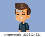 
Kid Suffering a Head Injury Wearing a Medical Plaster Vector Illustration. Little boy suffering accidental head concussion 
