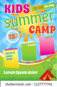 Kid Summer Camp Template Design, Children Camping Flyer, Summer Holiday Advert, Kid Event Invitation