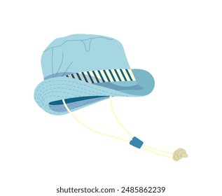 Kid summer cotton panama blue hat with brim and decorative string isolated on white background