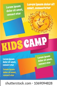 Kid Sunny Template, Summer Fest Flyer, vector cartoon background with text blocks