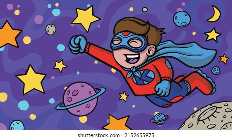 Ilustración vectorial de superhéroe infantil. Formato 4K, colores CMYK.