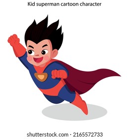 Kid Superman Icon Flying Sketch Cute Cartoon Character